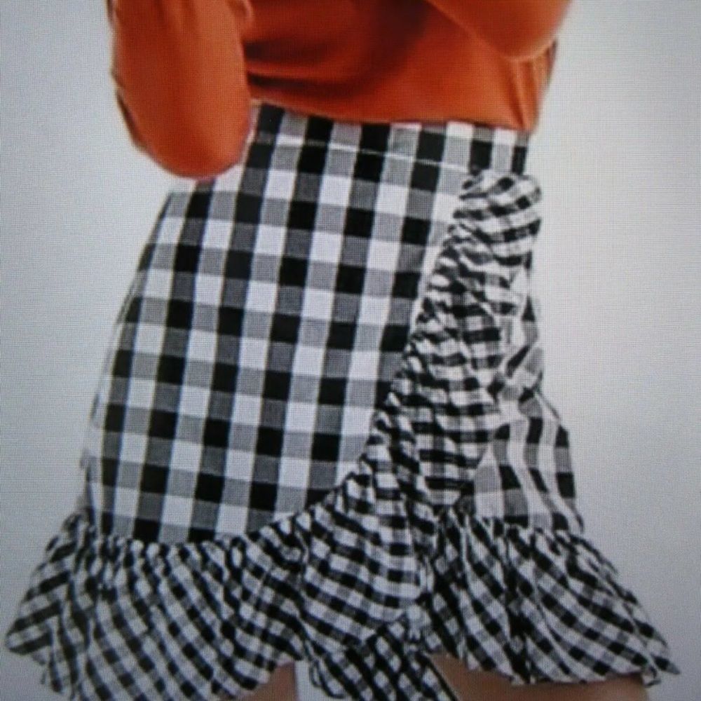 J. Crew Black and White Gingham Ruffle Mini Skirt